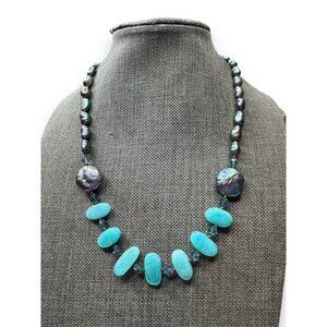 Sterling Silver Freshwater Pearl Crystal Stone Necklace 17"